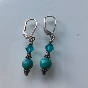 Turquoise Bead Drop Earrings Lever Back
